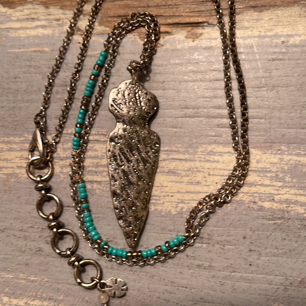 Lucky Brand Silver Arrowhead Pendant Turquoise color beads Necklace EUC Adjust - Picture 4 of 4